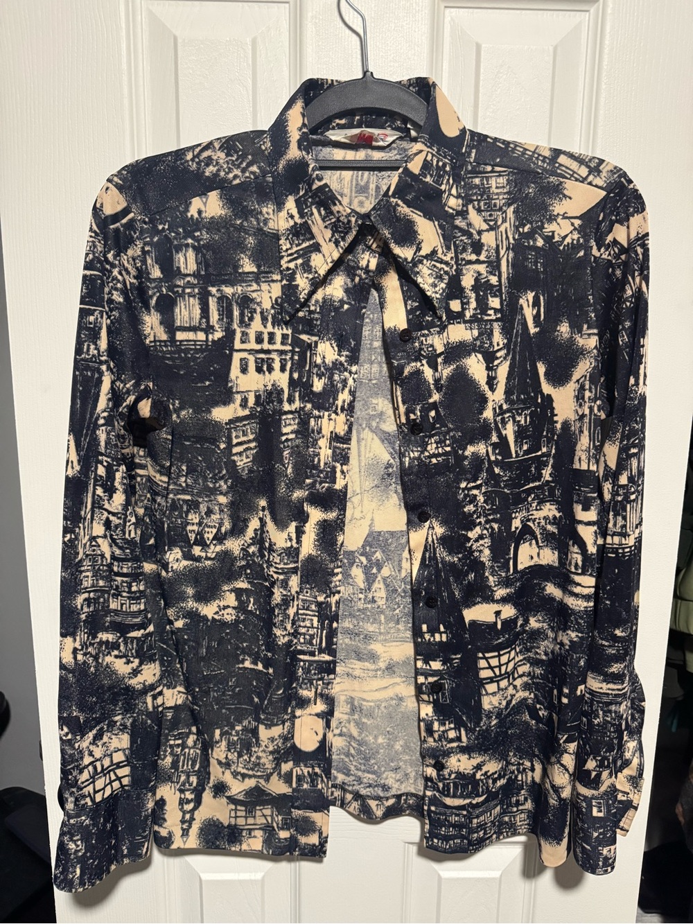 Vintage 1974 Lady Manhattan Architectural Print Blouse